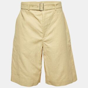 Jil Sander Light Yellow Coated Linen Wide Leg Belted Shorts M